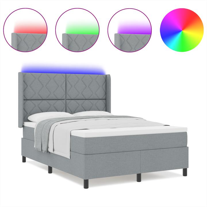 Actual product image VidaXL LED box spring bed with mattress light grey 160x200 cm fabric (160 x 200 cm, Spring core)
