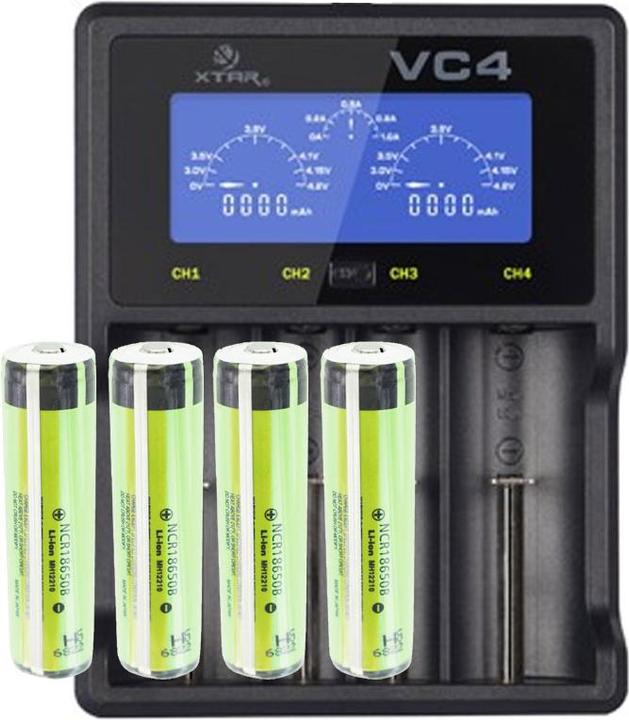 Panasonic 18650 battery protected 4 pieces and LCD fast charger (4 pcs., CR123A, 3400 mAh, Battery + charger)
