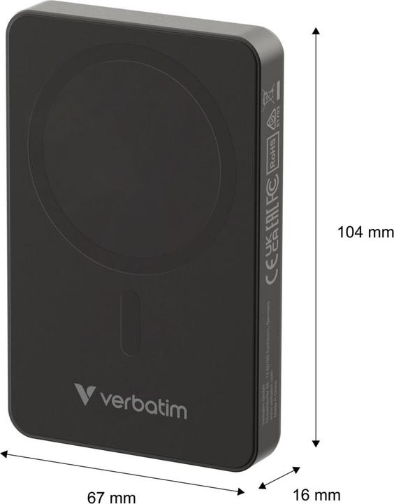 Produktbild Verbatim Charge 'n' Go Essentials Power Bank Magnetic Wireless 10000mAh Black (10000 mAh, 20 W, 37 Wh)