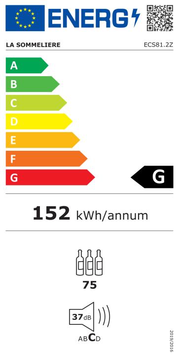 Label énergétique La Sommelière Cave à vin double zone ECS812Z 75 bouteilles
