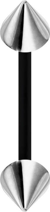 Produktbild Star Piercing Micro Banane schwarz mit zwei Cones silber (Bioflex, Chirurgenstahl 316L, ohne Messing)