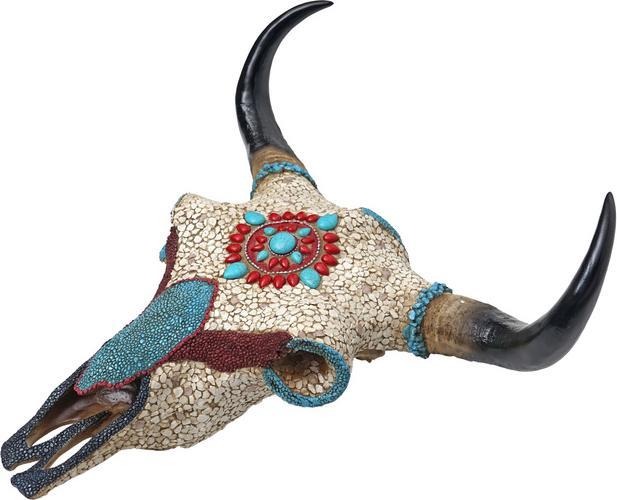 Produktbild Swisshandel24 Deko Kuhschädel HWC-D31, Stierkopf Bulle Tierkopf Kuhkopf Trophäe mit Mosaik, Polyresin 51x50x25cm