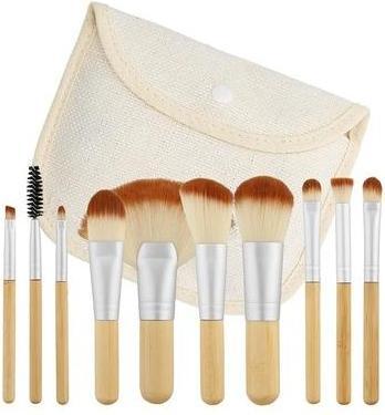Immagine prodotto Tools for Beauty T4B MIMO Set di pennelli da trucco in bambù da viaggio con custodia in cotone 10 pezzi marrone (Set)