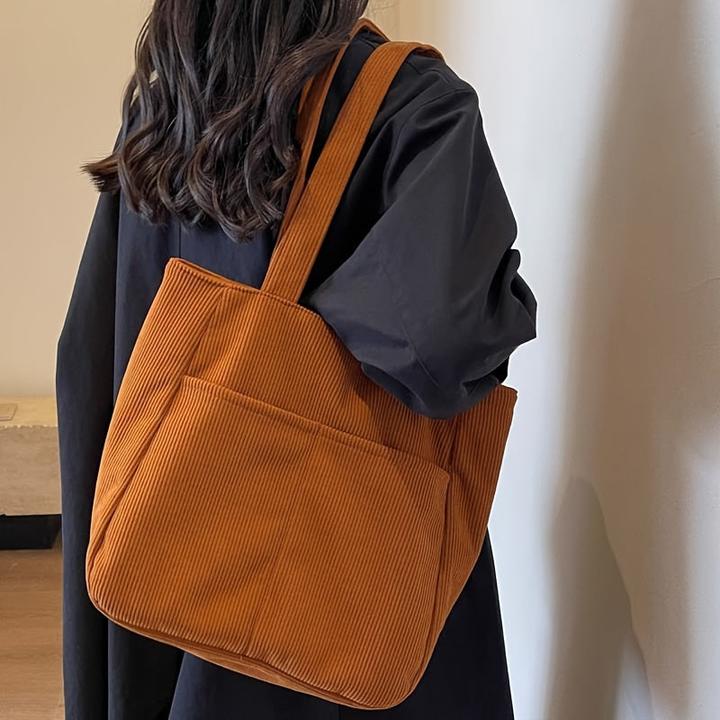 Actual product image Only-Bags.Store Cord-Tasche mit festen Schulterriemen, lässig einfarbig, Reissverschluss, Polyester gefüttert