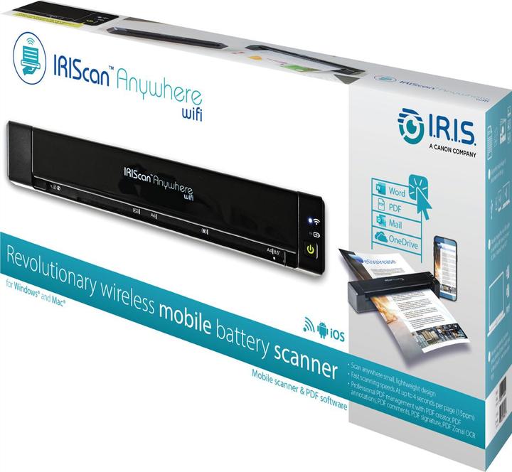Immagine prodotto Iris IRIScan Anywhere 6 WIFI Simplex 15PPM con batteria scanner per documenti mobile PDF OCR SW (USB, Wi-Fi diretto)