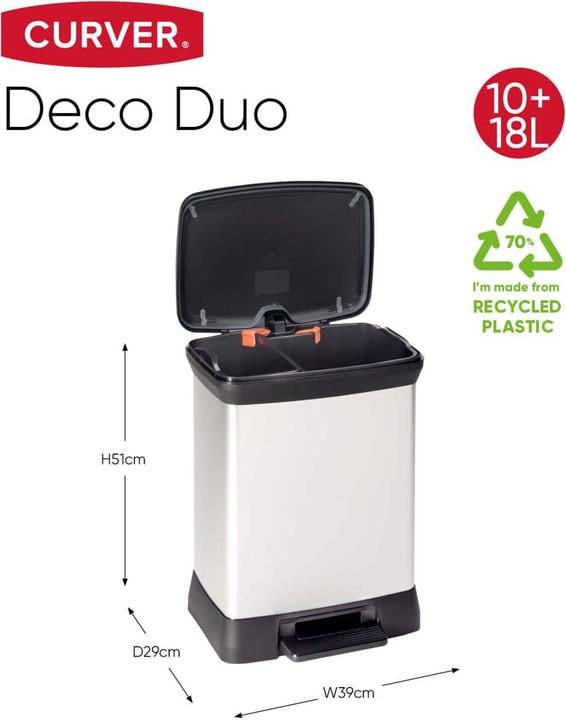 Produktbild Curver DECOBIN DUO Mülltrenner 10,0 + 18,0 l silbermetallic (30 l)