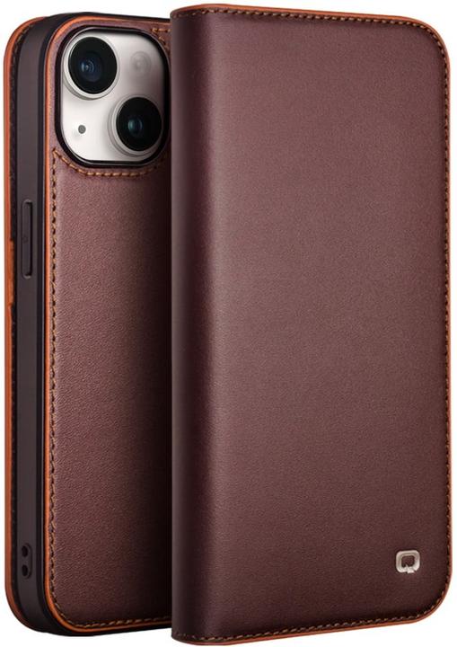 Image du produit QiAlino Fourre Flip cuir véritable foncé mat (Apple iPhone 15)