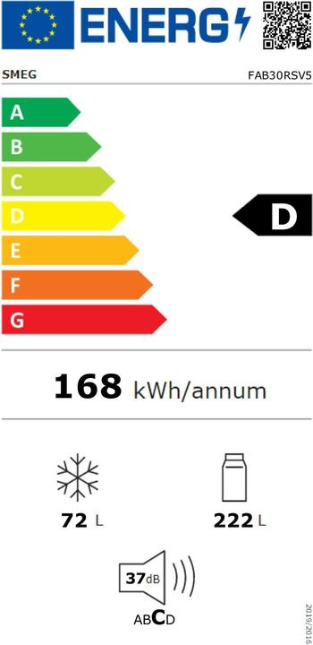 Label énergétique Smeg Style rétro FAB30RSV5 (294 l)