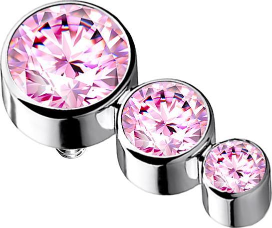 Star Piercing Dermal Anchor silber mit drei Kristallen pink (ohne Messing, Titan G23)