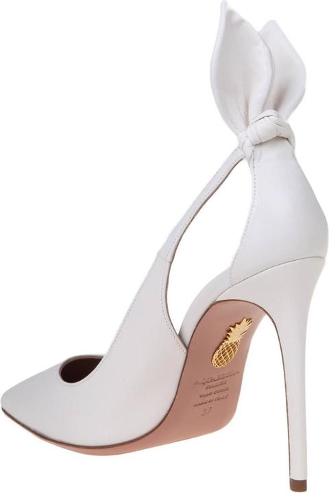 Actual product image Aquazzura bow tie pump 85 in white leather (37)