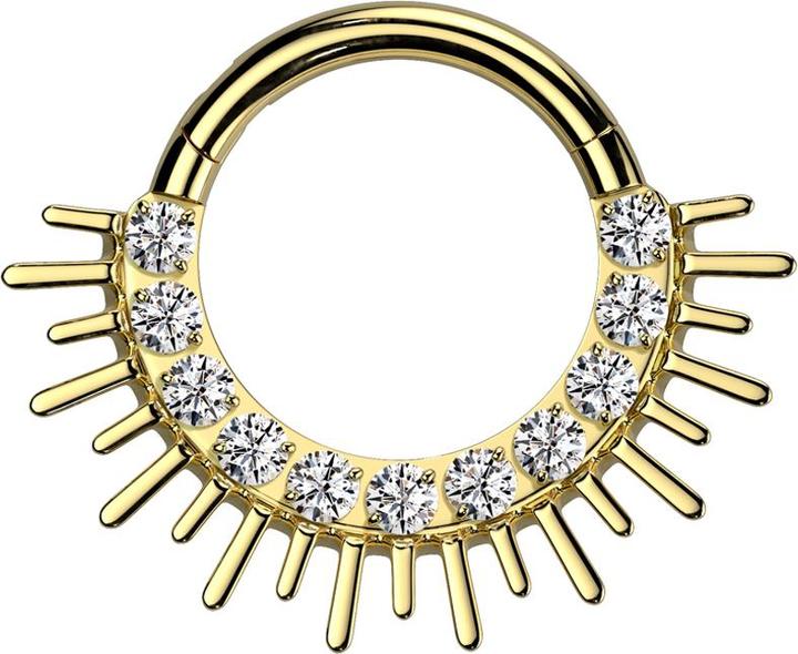 Immagine prodotto Star Piercing Anello micro segmento con cerniera placcato oro con cristalli solari argento (Titanio G23, senza ottone)