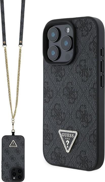 Actual product image Guess GUHCP16LP4TDSCPK iPhone 16 Pro 6.3" czarny/black hardcase Leather Metal Logo Strass Crossbody (Apple iPhone 16 Pro)