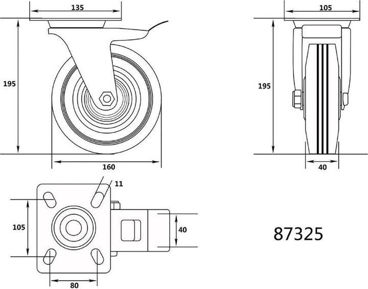 Image du produit Toya DOUBLE BRAKE SW. CASTER WBLACK RUB.160