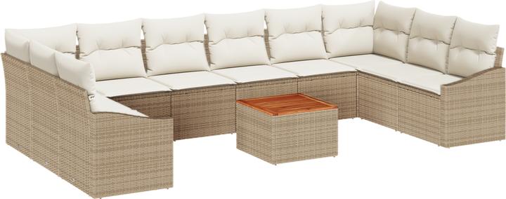 Produktbild VidaXL 11-tlg. Garten-Sofagarnitur mit Kissen Beige Poly Rattan