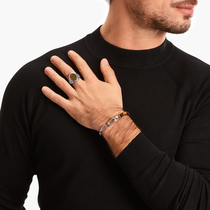 Immagine prodotto Thomas Sabo Bracciale con perline marroni, argento annerito (19 cm, Annerito, Argento 925)