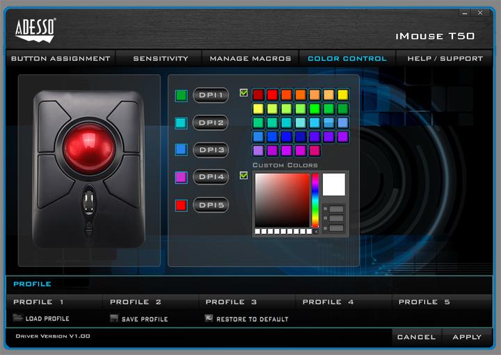 Actual product image Adesso iMouse T50 Mouse RF Wireless Trackball 4800 DPI Ambidextrous (Wireless)