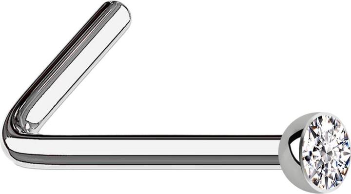 Star Piercing Nasenstecker gewinkelt silber mit Kristall silber (ohne Messing, Titan G23)
