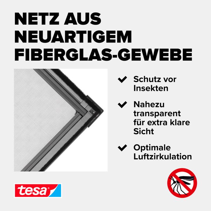 Produktbild tesa Insektenschutz Alu COMFORT Ersatzrolle aus Fiberglas-Gewebe, für Fenster & Türen, ohne Bohren (120 x 250 cm)