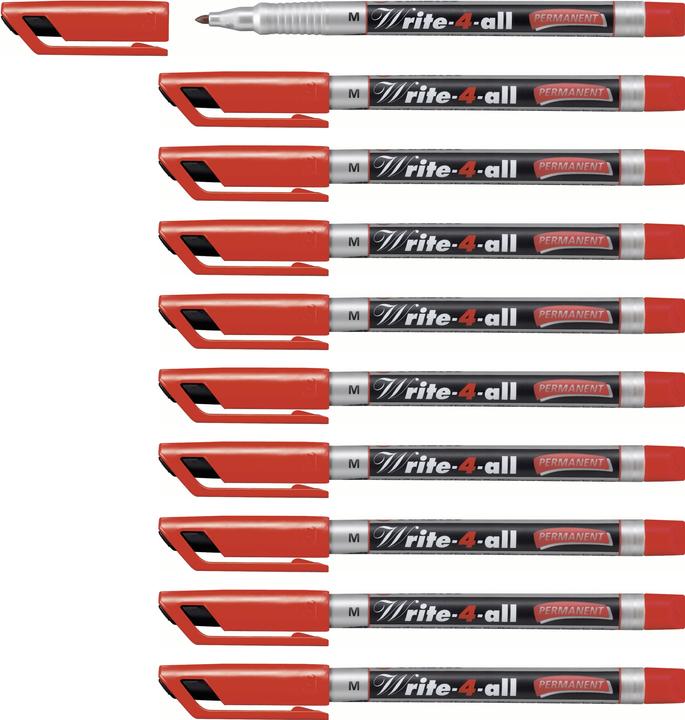 Produktbild STABILO Permanent-Marker - Write-4-all - medium - 10er Pack - rot (Silber, Rot, 1 mm, 10 x)