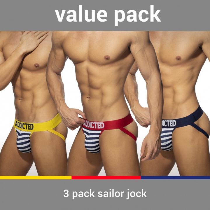 Addicted Three Pack Sailor Push up Jockstrap (XL)