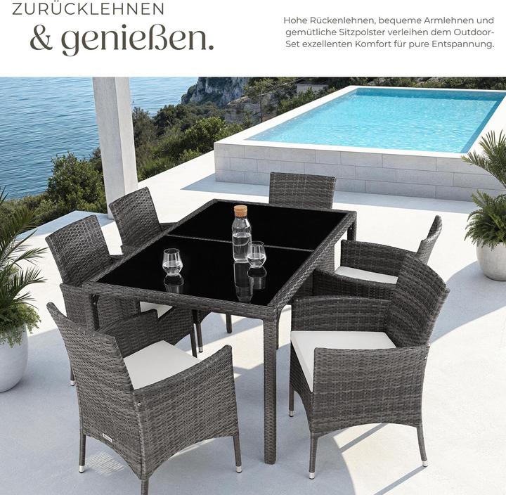 Actual product image tectake Rattan garden furniture set Porto 6+1 with protective cover