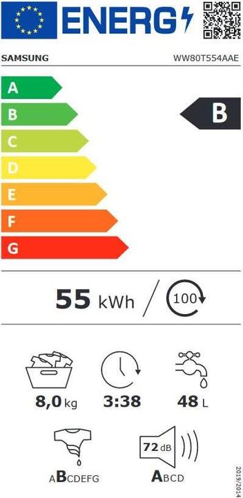 Etichetta energetica Samsung WW80T554AAE/S5 WW5500 (8 kg, A sinistra)