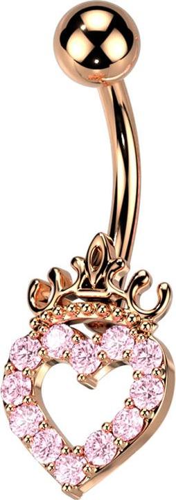 Star Piercing Banane rosegold mit Kugel Herz und Krone Kristalle pink (Chirurgenstahl 316L, Messing)