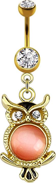 Star Piercing Banane 14k vergoldet mit Anhänger Eule (Chirurgenstahl 316L, ohne Messing)
