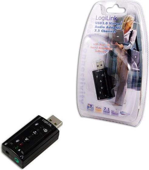 Actual product image LogiLink USB 2.0 sound card with Virtual 7.1 sound effect offers the possibility of loudspeakers (USB 2.0)