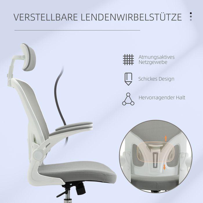Actual product image Swisshandel24 Office chair ergonomic with rocking function lumbar support fold-up arm home office grey
