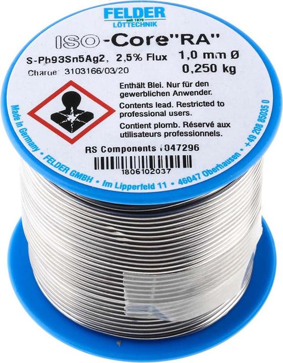 Produktbild Felder Lottechnik Lötdraht Pb93Sn5Ag2 RA 1,0mm 250g