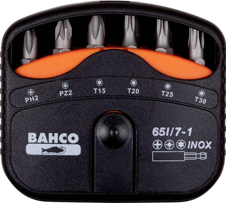 Bahco 1/4" stainless steel bit set for Phillips, Pozidriv and TORX screws - 7 pieces (1/4")