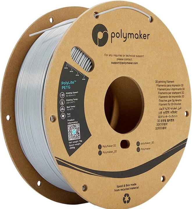 Actual product image Polymaker PolyLite PETG V2 - Grey - 1.75mm (PETG, 1.75 mm, 1000 g, Grey)