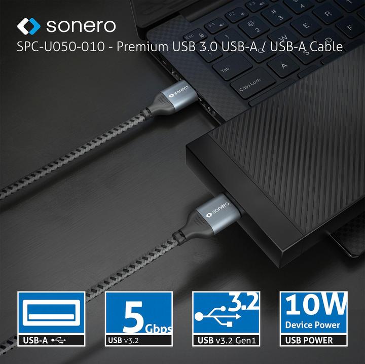 Produktbild Sonero USB 3.0-Kabel USB A - USB A 3 m (3 m, USB 3.2 Gen 1, 5 W)