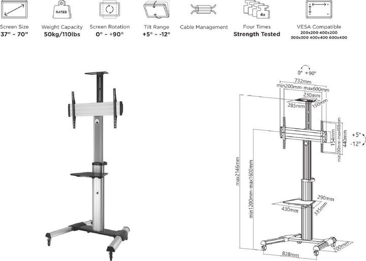Image du produit equip Chariot TV (À CRISTAUX LIQUIDES, 70", 50 kg)