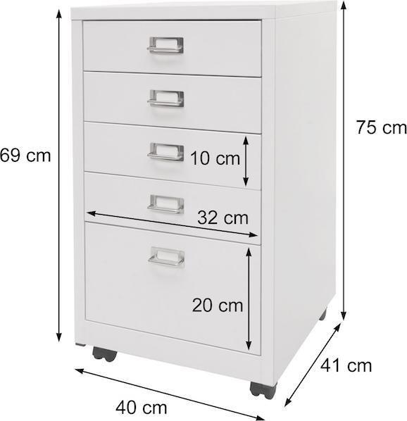 Image du produit Mendler Caisson roulant HWC-L49, métal 75x40x41cm 5 tiroirs, blanc