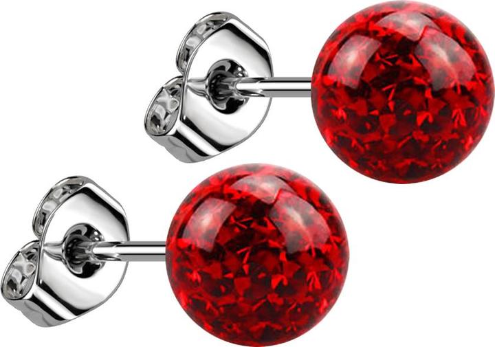 Star Piercing Ohrstecker silber mit Kristall Kugel rot Epoxy Schutzschicht (ohne Messing, Chirurgenstahl 316L)