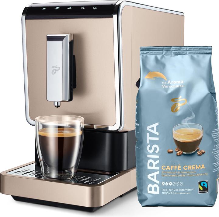 Tchibo Kaffeevollautomat Esperto Caffè inkl. 1kg Barista Caffè Crema, Metallic Sand