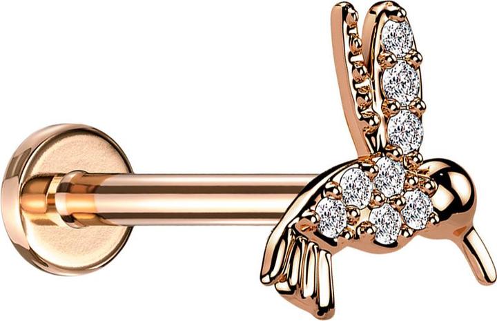 Star Piercing Micro Labret Innengewinde rosegold Kolibri Kristalle silber (Messing, Chirurgenstahl 316L)