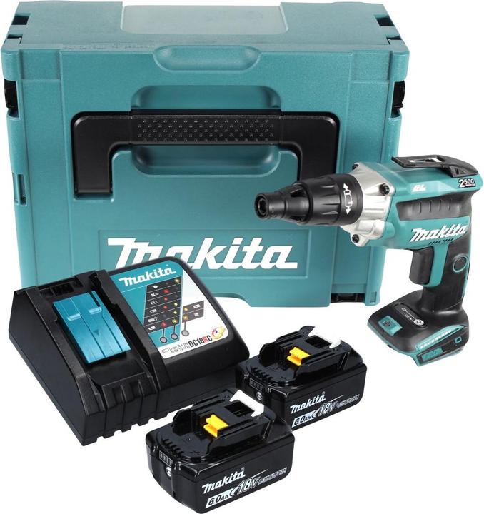 Produktbild Makita DFS 251 RGJ Akku Trockenbauschrauber 18 V Brushless + 2x Akku 6,0 Ah + Ladegerät + Makpac (Akkubetrieb)