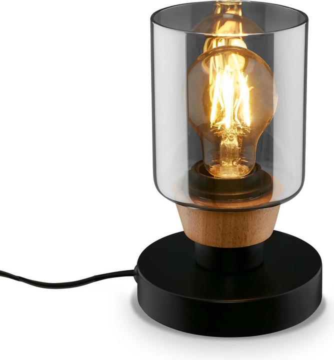 Produktbild Briloner Tischleuchte, mit Holz, Rauchglas, 1xE27/max.10W (E27)