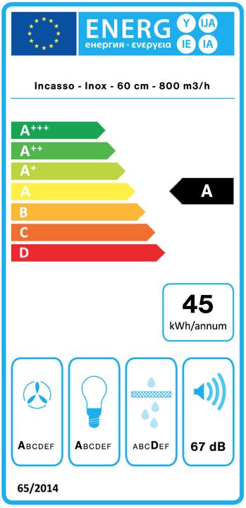 Etichetta energetica Falmec Dunstabzugshaube Plus NODROP Touch VIRGOLA NODROPT 60 Edelstahl