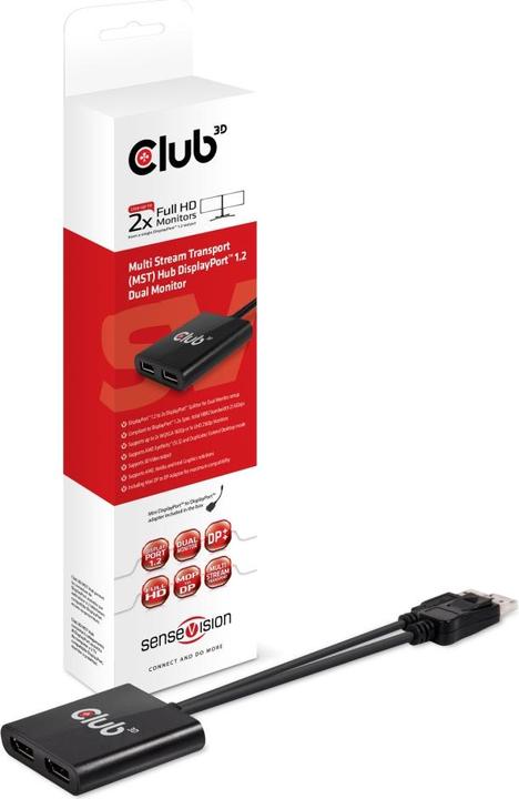 Actual product image Club 3D Multi Streaming Transport Hub 1xDP input to 2xDP output