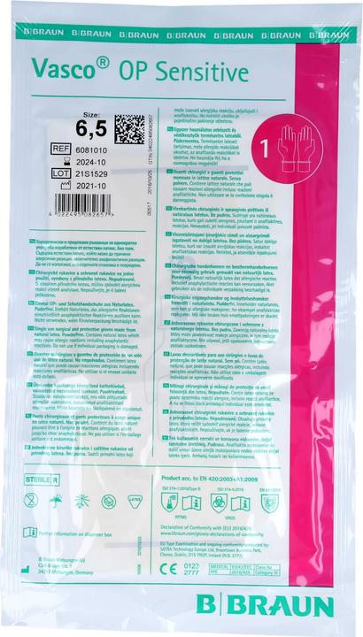 Produktbild B.Braun VASCO Op Handschuhe steril puderfrei Gr. 6,5, 2 St. Handschuhe (6.5)