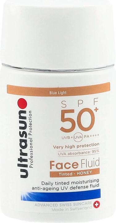 Actual product image Ultrasun Face Fluid SPF50+ Tinted HONEY (Sun lotion, SPF 50+, 40 ml, 72 g)