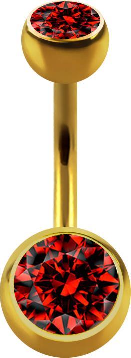 Actual product image Star Piercing Banana gold plated with two balls crystal red (without brass)
