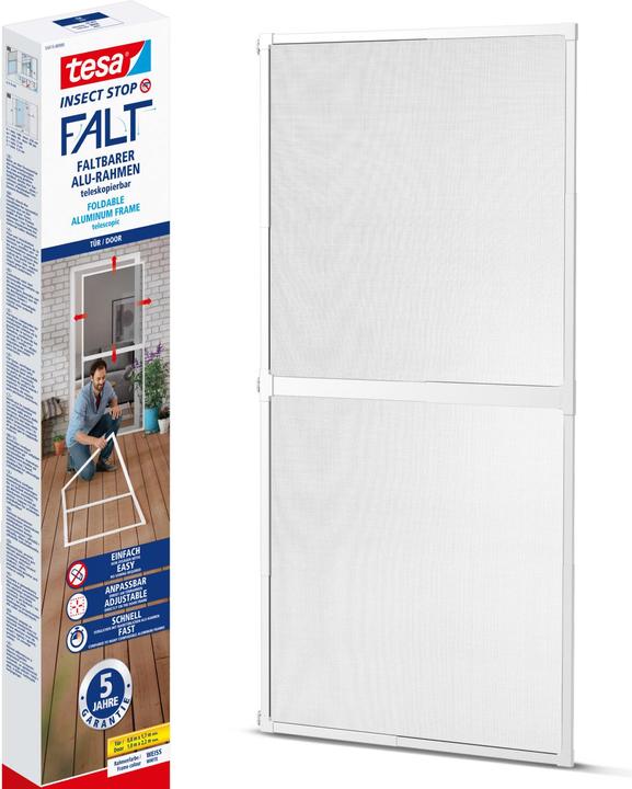 Produktbild tesa FALT Insektenschutz für Türen, grössenverstellbarer Alu-Rahmen, faltbar (220 x 100 cm)