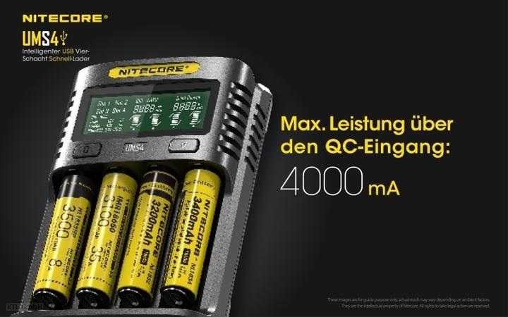 Produktbild Nitecore UMS4 USB-Schnell-Ladegerät (1 Stk., AAA, AA, Ladegerät inkl. Akku)
