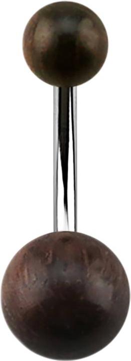 Star Piercing Banane silber mit zwei Kugeln aus Sonoholz (Chirurgenstahl 316L, ohne Messing, Organisch)