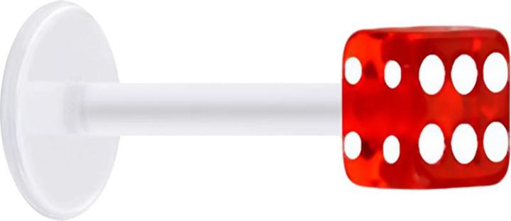 Produktbild Star Piercing Micro Labret transparent mit Würfel rot transparent (Acryl, ohne Messing, Bioflex)